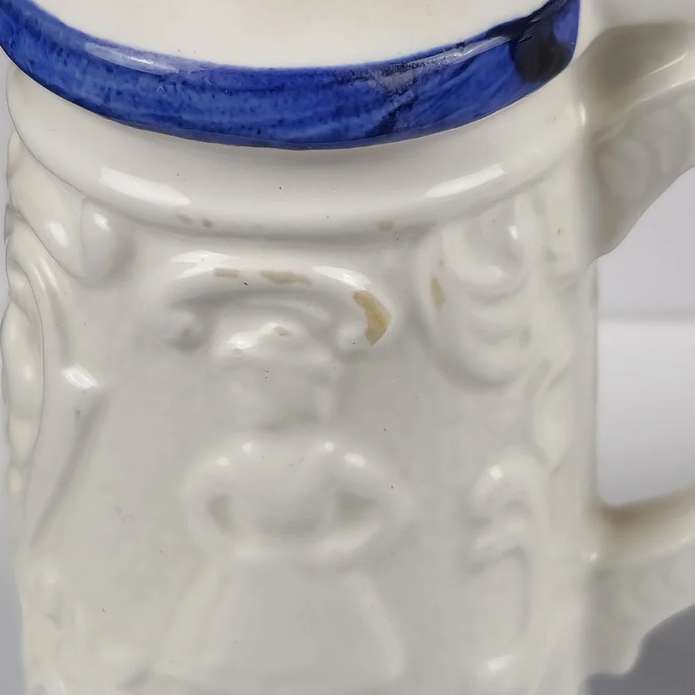 Vintage Six Flags Salt and Pepper Shakers Beer‎ Stein Japan Blue White Ceramic